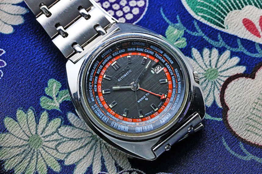 セイコー6117-6400ワールドタイム腕時計メンズ自動巻き70年代/整備済み